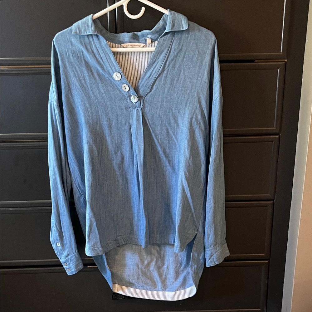 Soft Surroundings Chambray Blue Button-Accent Tun… - image 1